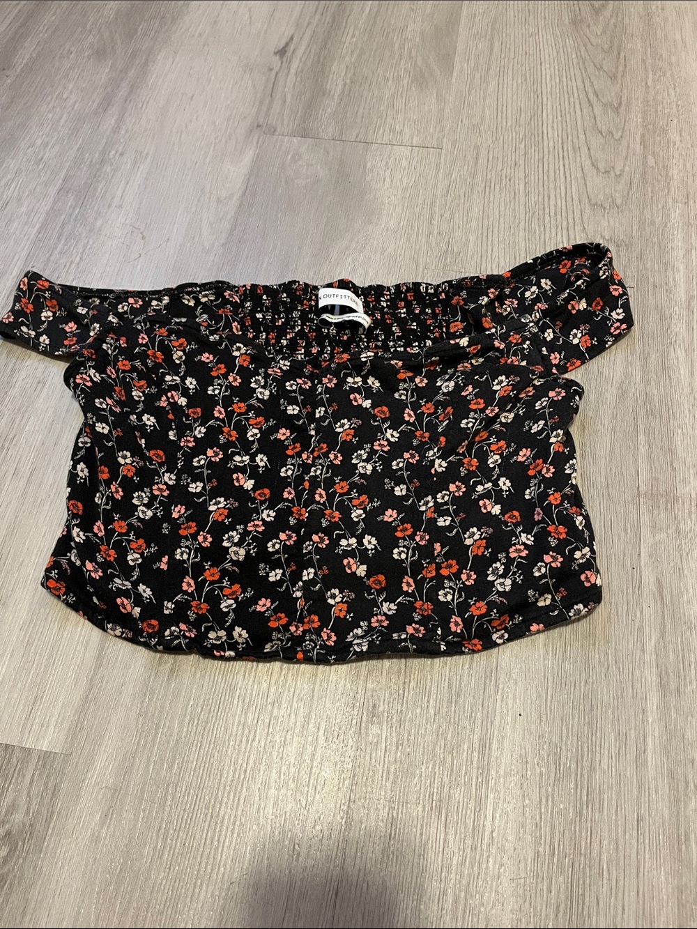Black Floral Smocked Off-Shoulder Crop Top